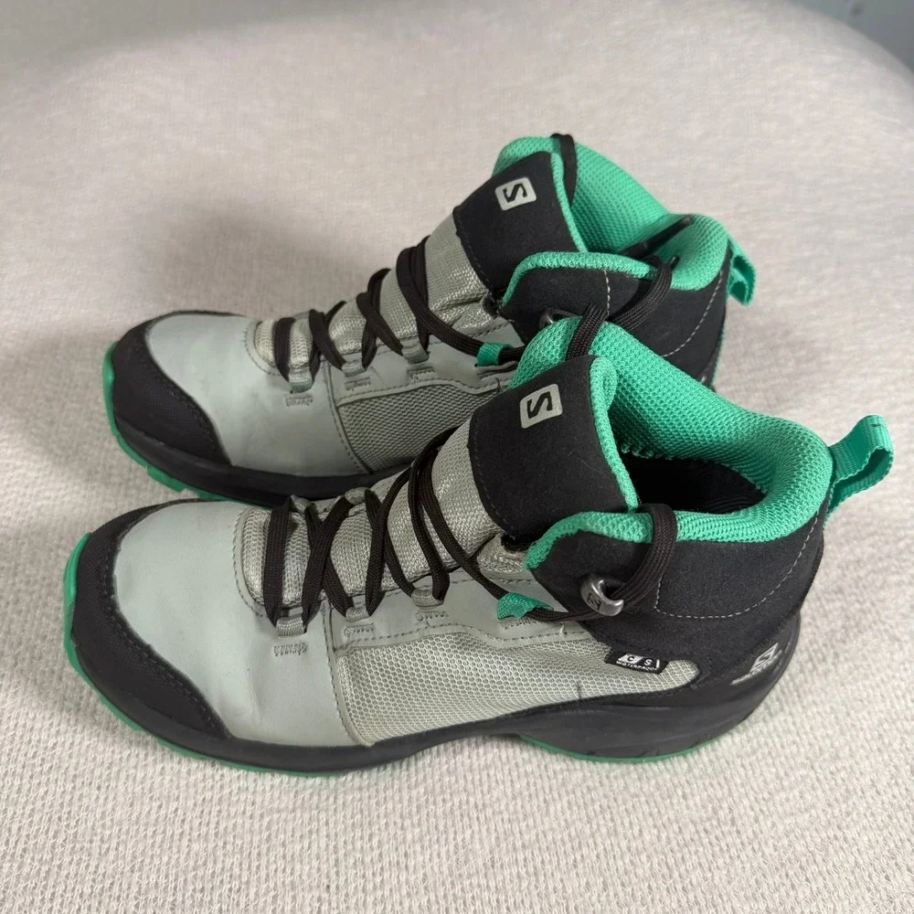 Salomon Outward CSWP Hiking‎ Boots 4 Grey Green Waterproof Kids 412848